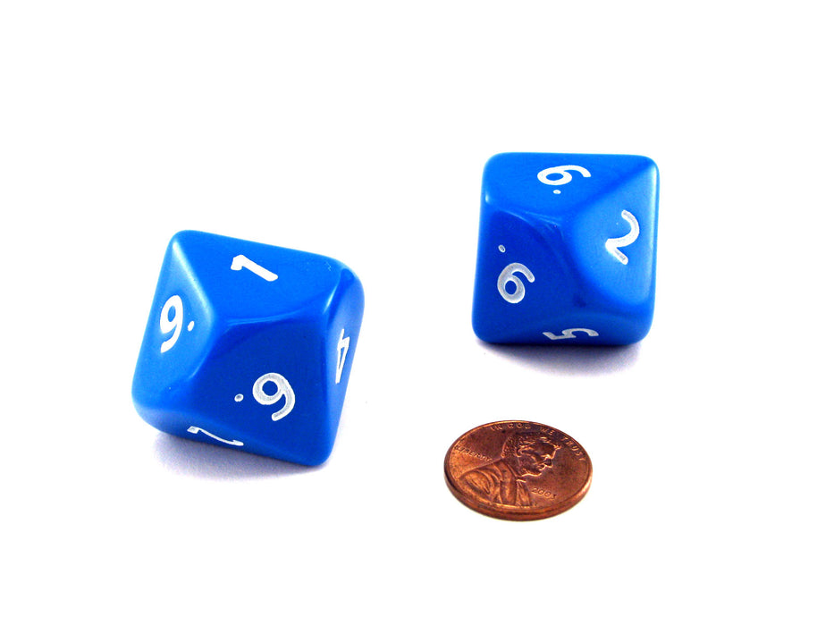 Opaque Jumbo 10 Sided D10 Chessex Dice, 2 Pieces - Blue with White Numbers