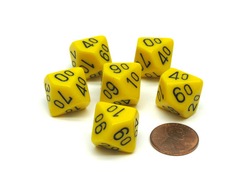 Opaque 16mm Tens D10 (00-90) Chessex Dice, 6 Pieces - Yellow with Black Numbers