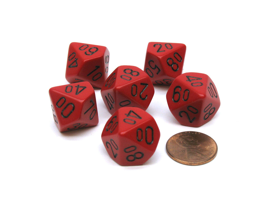 Opaque 16mm Tens D10 (00-90) Chessex Dice, 6 Pieces - Red with Black Numbers