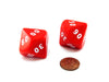 Opaque Jumbo 10 Sided D10 Chessex Tens Dice, 2 Pieces - Red with White Numbers