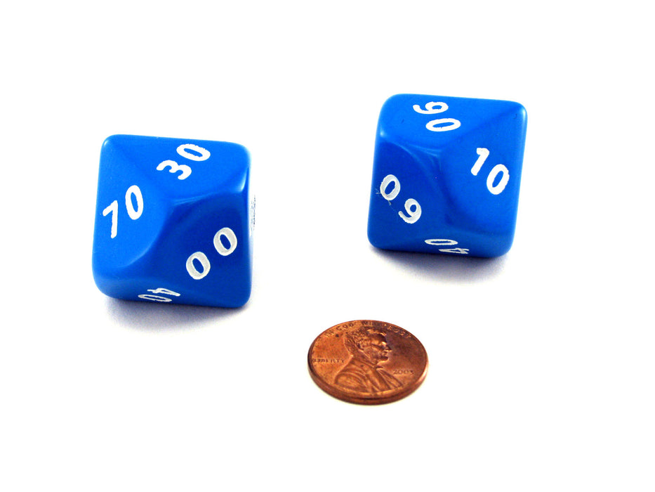 Opaque Jumbo 10 Sided D10 Chessex Tens Dice, 2 Pieces - Blue with White Numbers