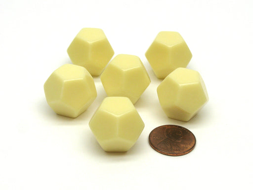 Blank Opaque 18mm 12 Sided D12 Chessex Dice, 6 Pieces - Ivory
