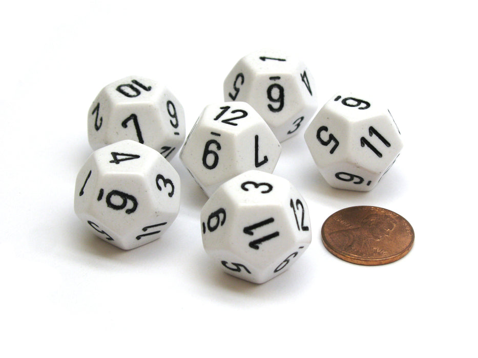 Opaque 18mm 12 Sided D12 Chessex Dice, 6 Pieces - White with Black