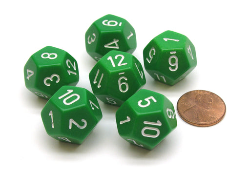 Opaque 18mm 12 Sided D12 Chessex Dice, 6 Pieces - Green with White