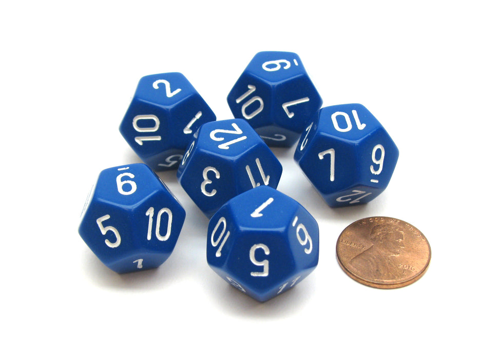 Opaque 18mm 12 Sided D12 Chessex Dice, 6 Pieces - Blue with White