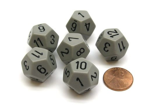 Opaque 18mm 12 Sided D12 Chessex Dice, 6 Pieces - Dark Grey with Black