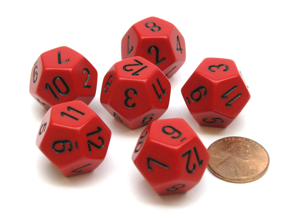 Opaque 18mm 12 Sided D12 Chessex Dice, 6 Pieces - Red with Black