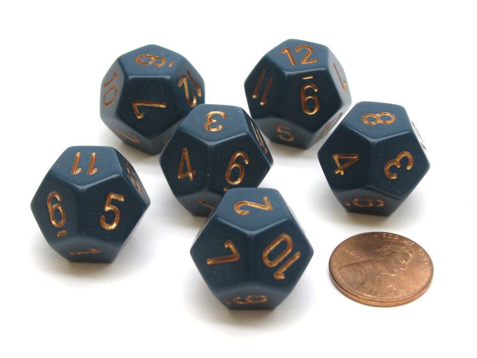 Opaque 18mm 12 Sided D12 Chessex Dice, 6 Pieces - Dusty Blue with Copper