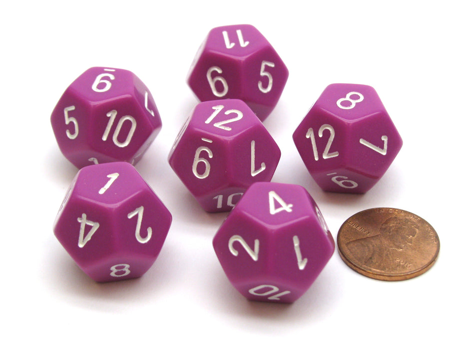 Opaque 18mm 12 Sided D12 Chessex Dice, 6 Pieces - Light Purple with White