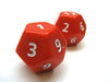Opaque Jumbo 12 Sided D12 Chessex Dice, 2 Pieces - Red with White Numbers