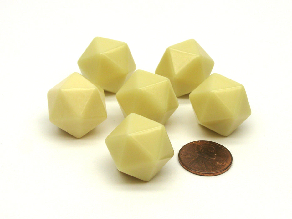 Blank Opaque 20mm 20 Sided D20 Chessex Dice, 6 Pieces - Ivory