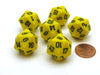 Opaque 20mm 20 Sided D20 Chessex Dice, 6 Pieces - Yellow with Black Numbers