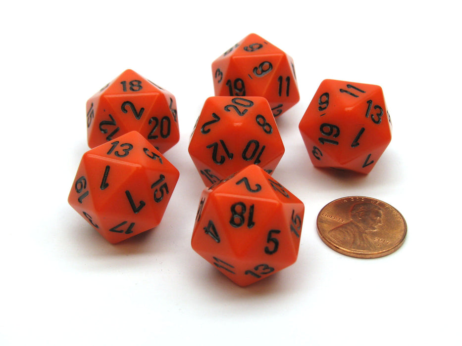 Opaque 20mm 20 Sided D20 Chessex Dice, 6 Pieces - Orange with Black Numbers
