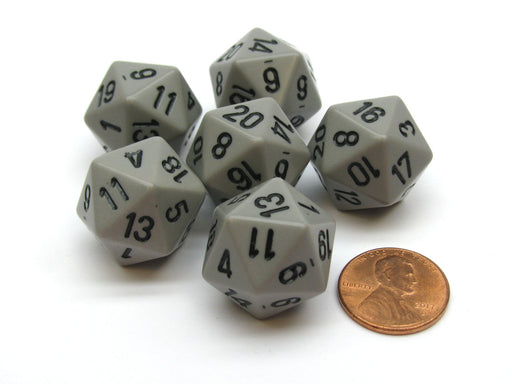 Opaque 20mm 20 Sided D20 Chessex Dice, 6 Pieces - Dark Grey with Black Numbers