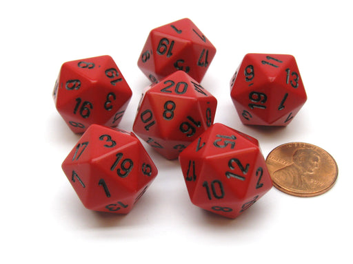 Opaque 20mm 20 Sided D20 Chessex Dice, 6 Pieces - Red with Black Numbers