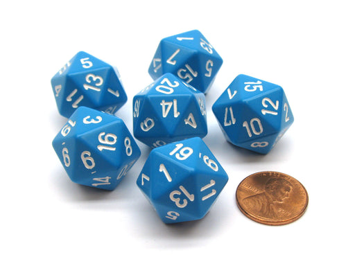 Opaque 20mm 20 Sided D20 Chessex Dice, 6 Pieces - Light Blue with White Numbers