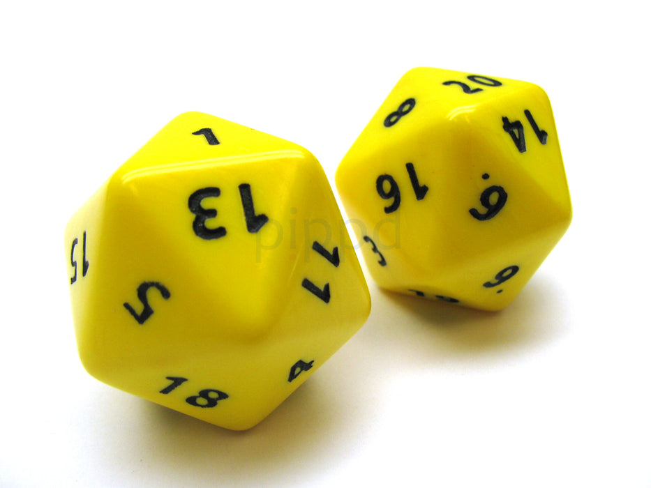 Opaque Jumbo 20 Sided D20 Chessex Dice, 2 Pieces - Yellow with Black Numbers