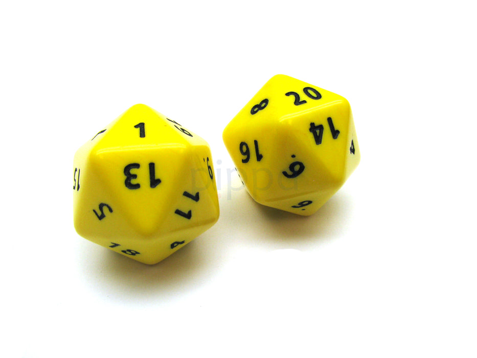 Opaque Jumbo 20 Sided D20 Chessex Dice, 2 Pieces - Yellow with Black Numbers
