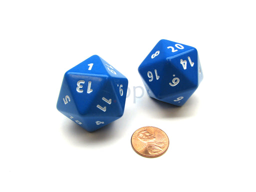 Opaque Jumbo 20 Sided D20 Chessex Dice, 2 Pieces - Blue with White Numbers