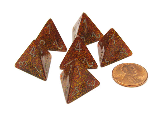 Glitter 18mm 4 Sided D4 Chessex Dice, 6 Pieces - Gold with Silver