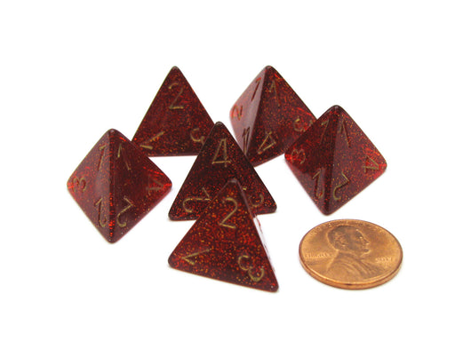 Glitter 18mm 4 Sided D4 Chessex Dice, 6 Pieces - Ruby with Gold