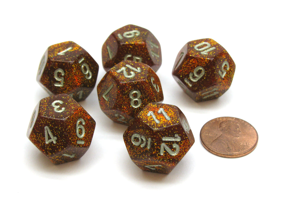 Glitter 18mm 12 Sided D12 Chessex Dice, 6 Pieces - Gold with Silver