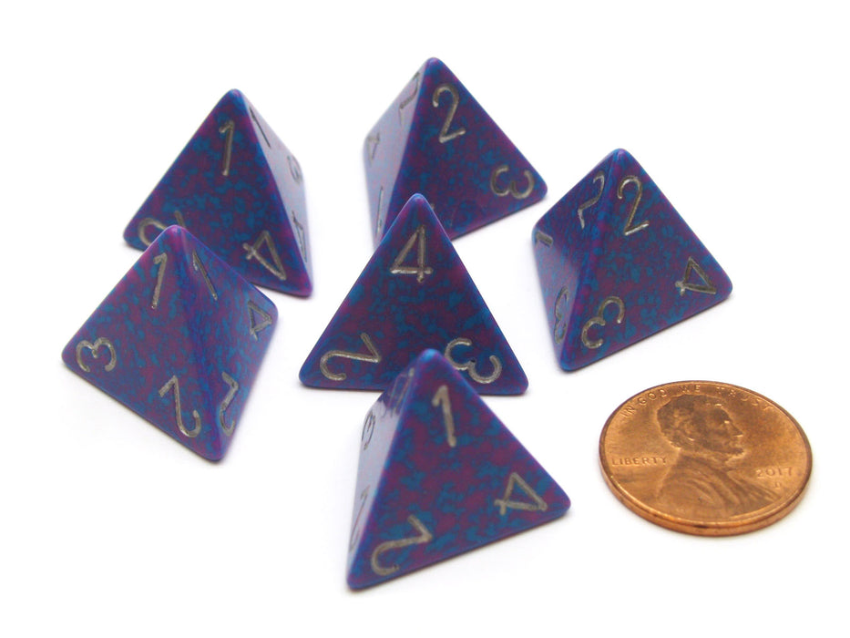 Speckled 18mm 4 Sided D4 Chessex Dice, 6 Pieces - Silver Tetra