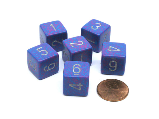 Speckled 15mm 6 Sided D6 Polyhedral Chessex Dice, 6 Pieces - Silver Tetra