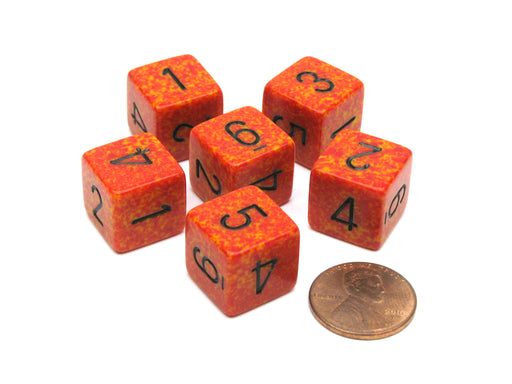 Speckled 15mm 6 Sided D6 Polyhedral Chessex Dice, 6 Pieces - Fire