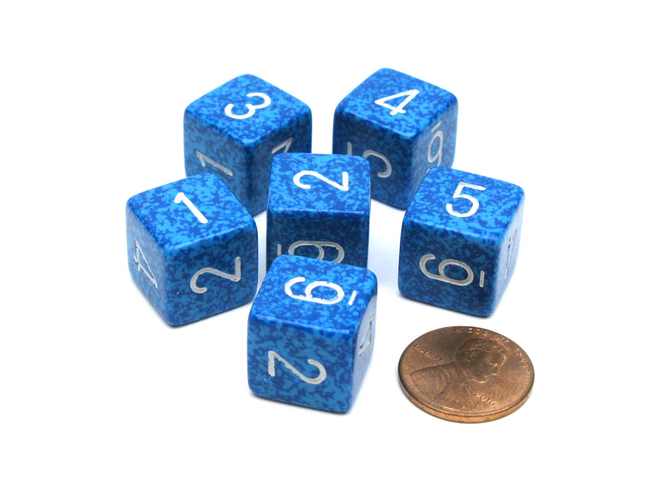 Speckled 15mm 6 Sided D6 Polyhedral Chessex Dice, 6 Pieces - Water