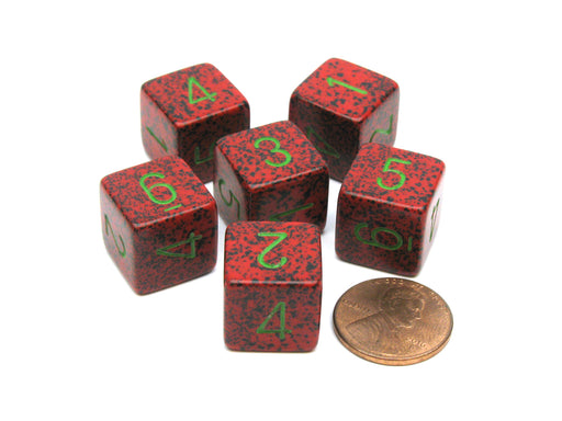 Speckled 15mm 6 Sided D6 Polyhedral Chessex Dice, 6 Pieces - Strawberry