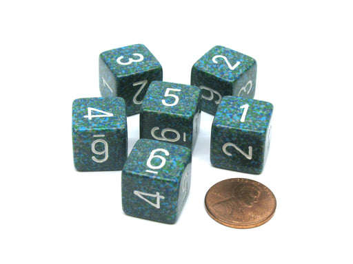 Speckled 15mm 6 Sided D6 Polyhedral Chessex Dice, 6 Pieces - Sea