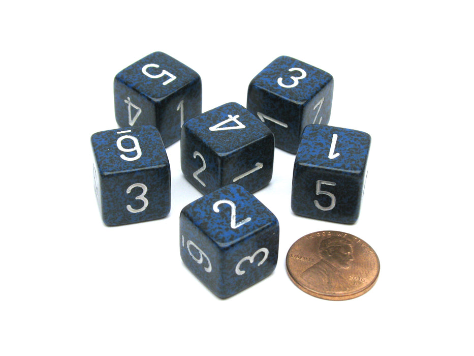 Speckled 15mm 6 Sided D6 Polyhedral Chessex Dice, 6 Pieces - Stealth