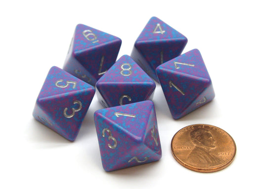 Speckled 15mm 8 Sided D8 Chessex Dice, 6 Pieces - Silver Tetra
