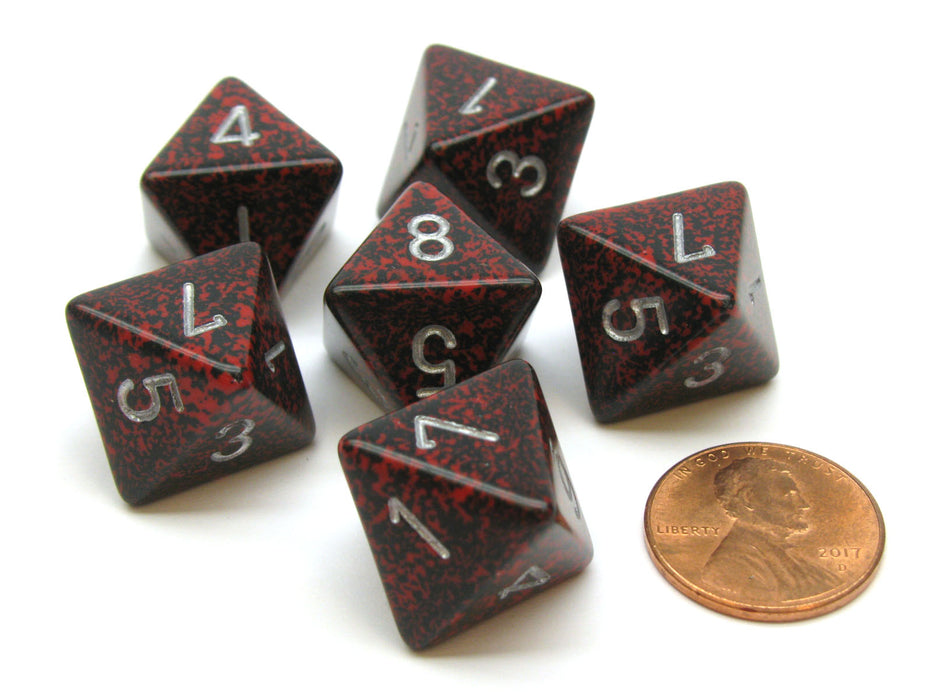 Speckled 15mm 8 Sided D8 Chessex Dice, 6 Pieces - Silver Volcano
