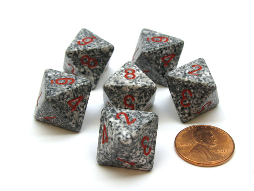 Speckled 15mm 8 Sided D8 Chessex Dice, 6 Pieces - Granite