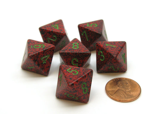 Speckled 15mm 8 Sided D8 Chessex Dice, 6 Pieces - Strawberry