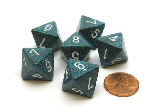 Speckled 15mm 8 Sided D8 Chessex Dice, 6 Pieces - Sea