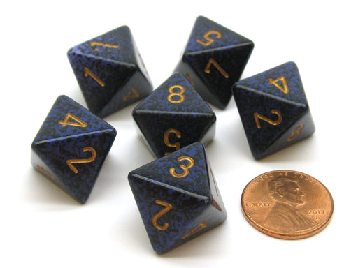 Speckled 15mm 8 Sided D8 Chessex Dice, 6 Pieces - Golden Cobalt