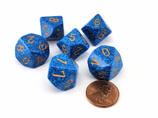 Speckled 16mm D10 (0-9) Chessex Dice, 6 Pieces - Golden Water