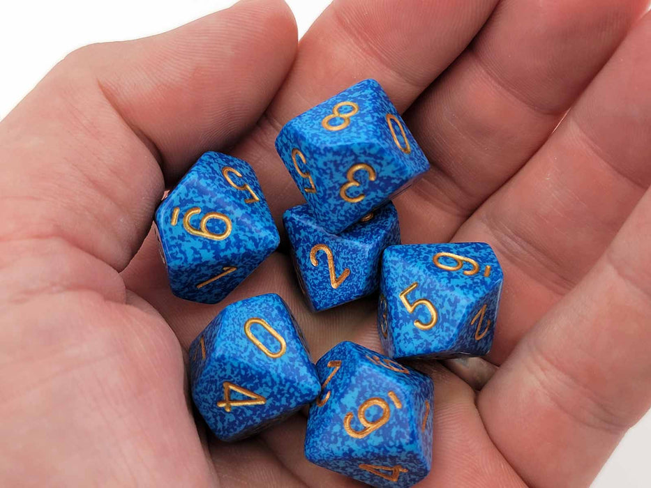 Speckled 16mm D10 (0-9) Chessex Dice, 6 Pieces - Golden Water