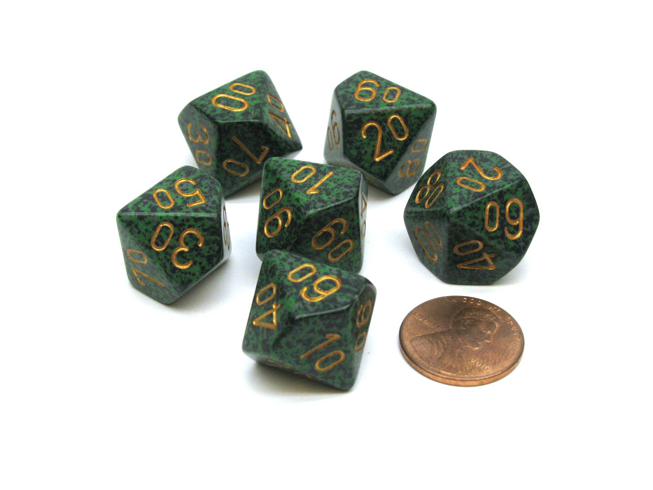Speckled 16mm Tens D10 (00-90) Chessex Dice, 6 Pieces - Golden Recon