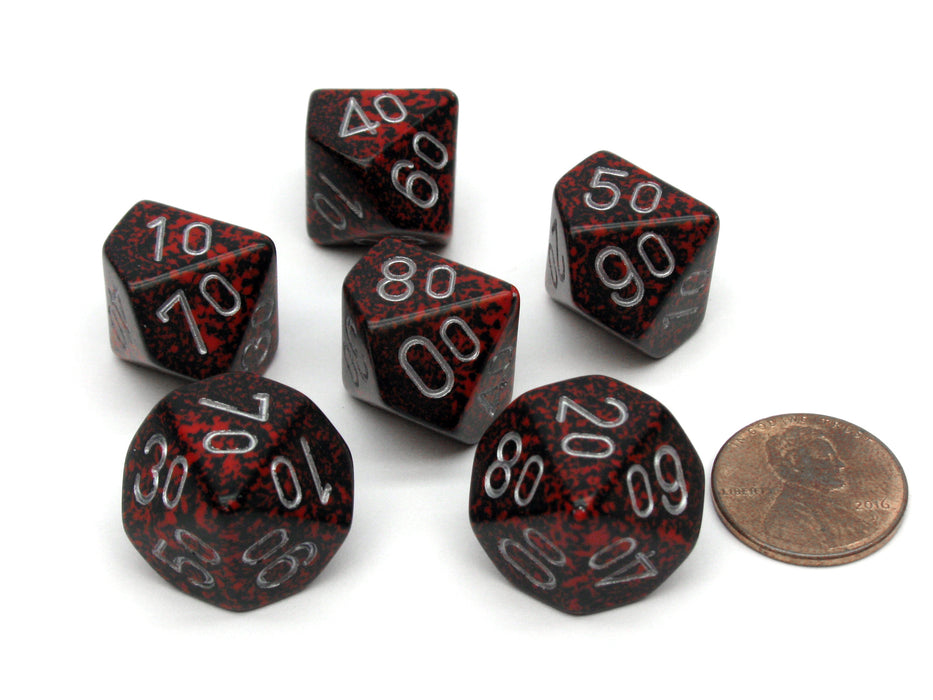 Speckled 16mm Tens D10 (00-90) Chessex Dice, 6 Pieces - Silver Volcano