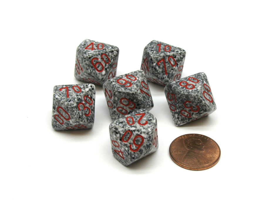 Speckled 16mm Tens D10 (00-90) Chessex Dice, 6 Pieces - Granite