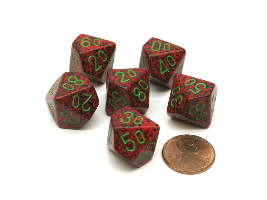 Speckled 16mm Tens D10 (00-90) Chessex Dice, 6 Pieces - Strawberry