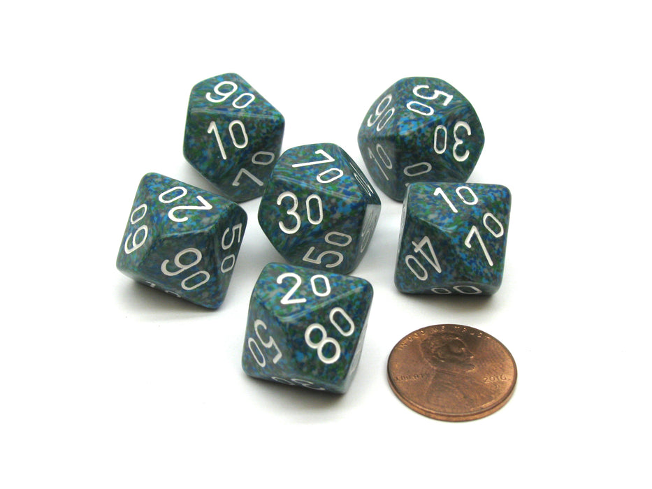 Speckled 16mm Tens D10 (00-90) Chessex Dice, 6 Pieces - Sea