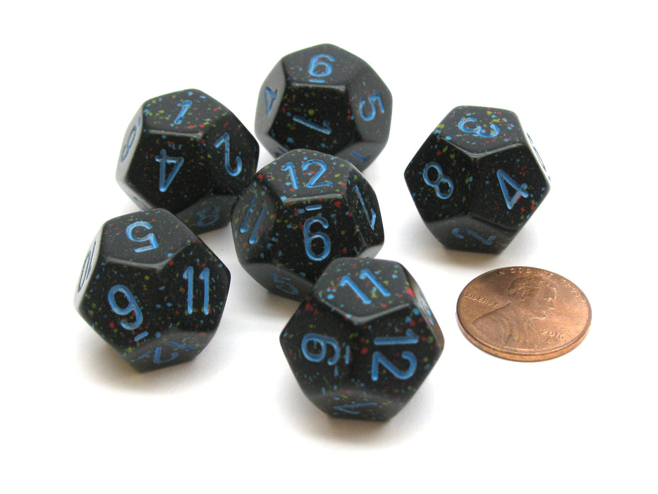 Speckled 18mm 12 Sided D12 Chessex Dice, 6 Pieces - Blue Stars