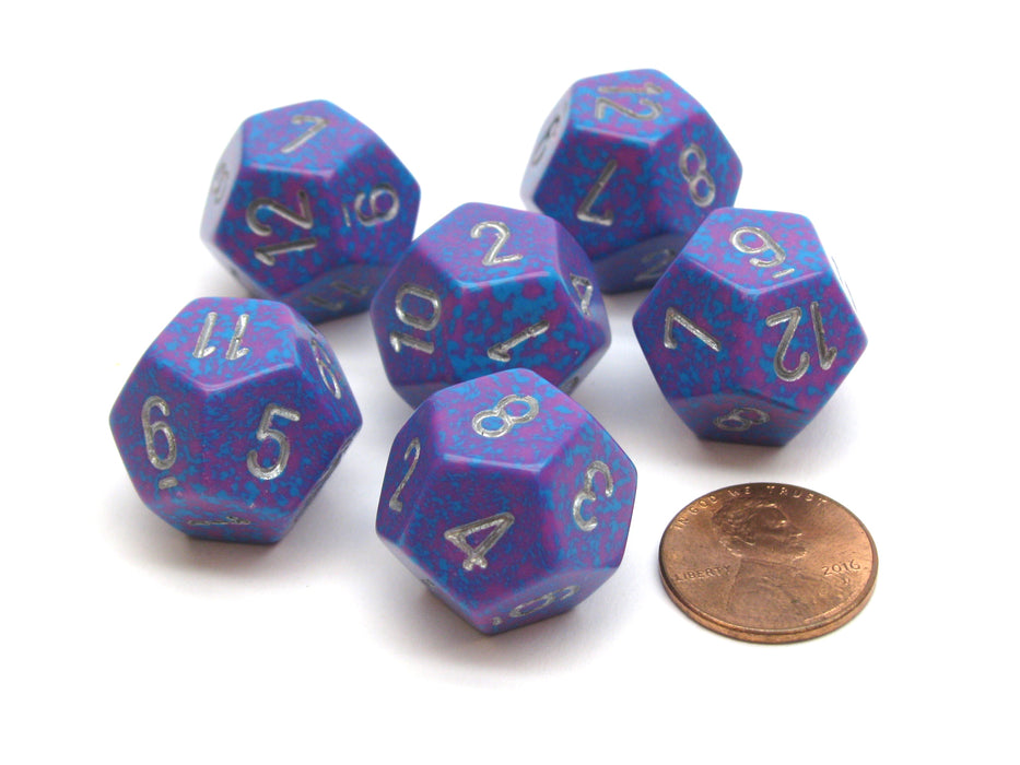 Speckled 18mm 12 Sided D12 Chessex Dice, 6 Pieces - Silver Tetra