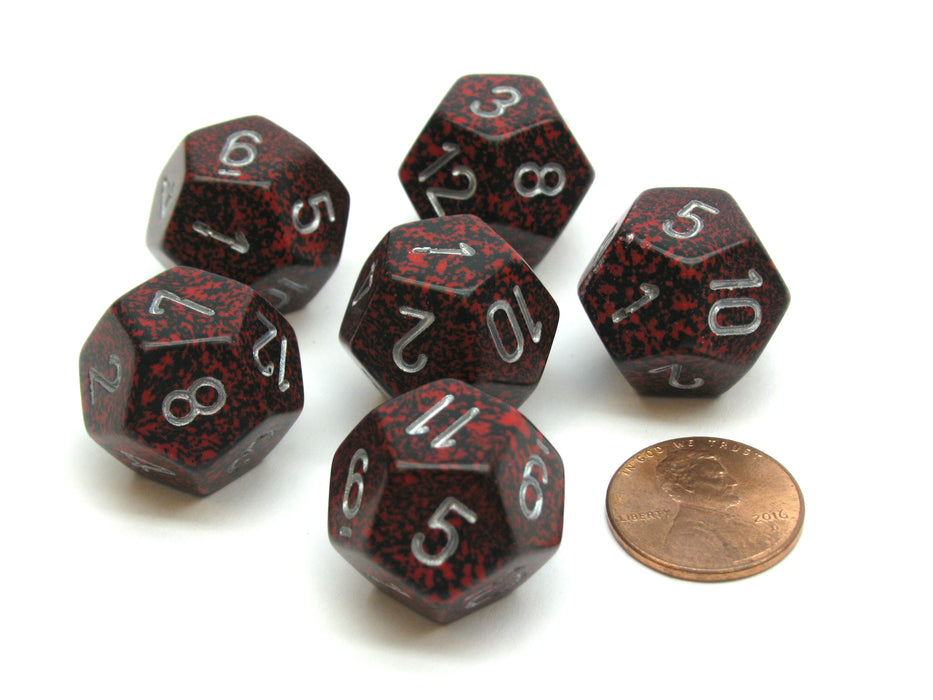Speckled 18mm 12 Sided D12 Chessex Dice, 6 Pieces - Silver Volcano