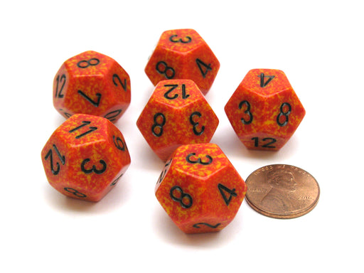 Speckled 18mm 12 Sided D12 Chessex Dice, 6 Pieces - Fire